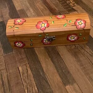 Vintage Handcrafted, Carved and Painted Floral Trinket Box